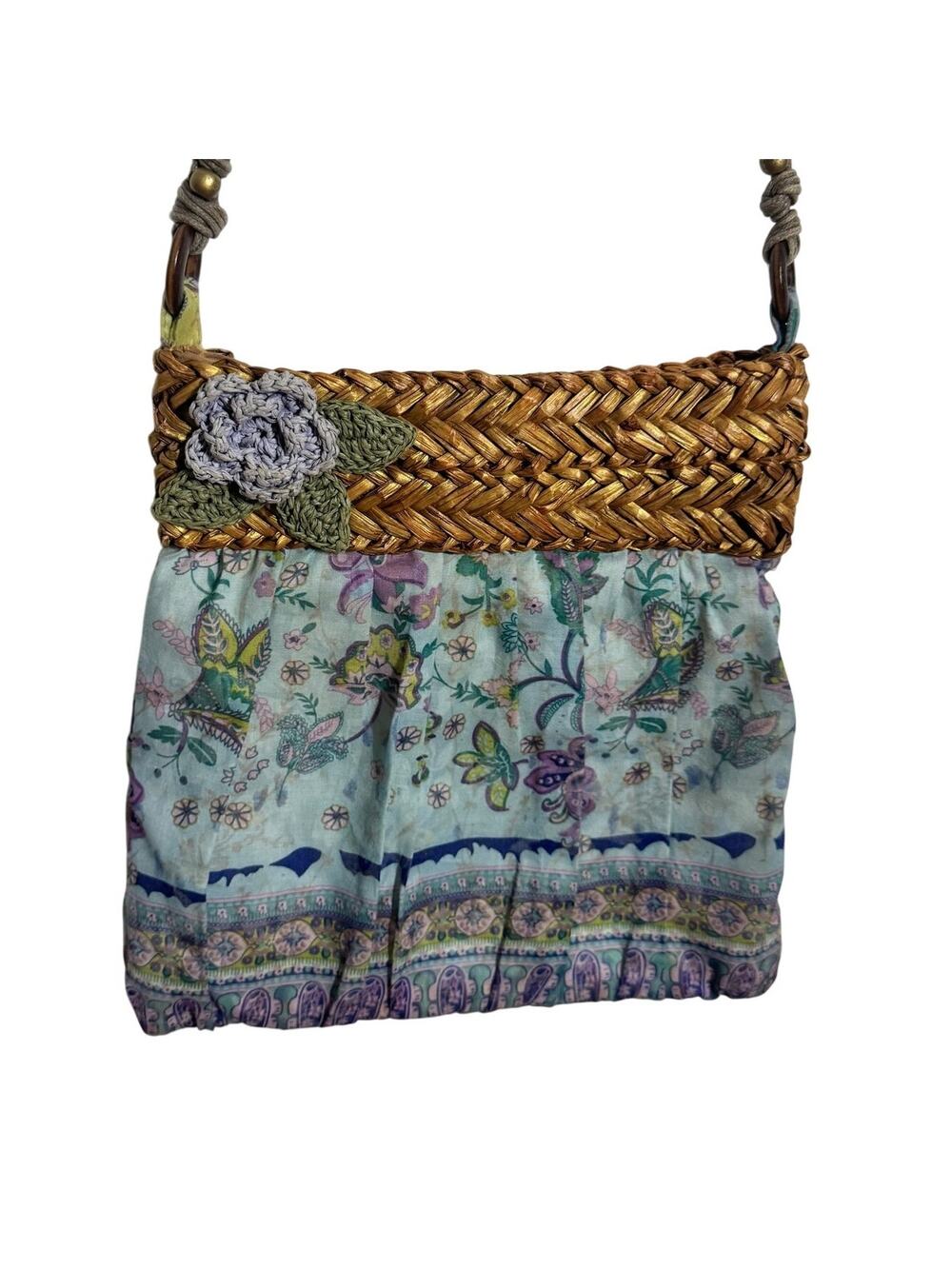 Cappelli Straworld Woven Straw Crossbody Purse Floral Fairy Bag Boho Whimsical
